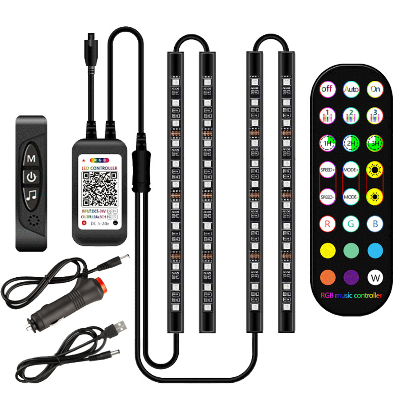 DC12V High Brightness SMD5050 48/72 LEDs Optional Waterproof LED Car Decoration Light Strip and Bluetooth Controller with 24 Keys RF Remote and APP Voice Control kit